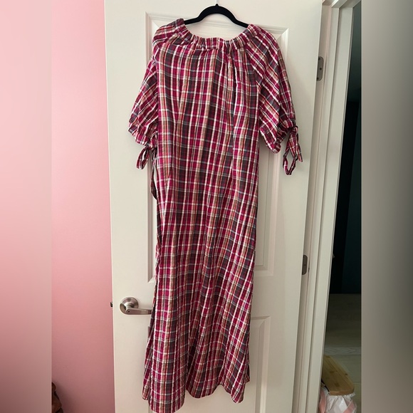 Damson Madder Cassandra Bow Midi Dress size UK 12/ US 8 plaid puff bow sleeves - Picture 6 of 6